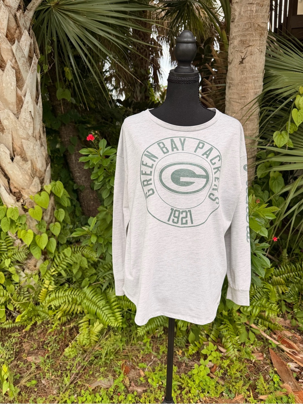 47 Brand Green Bay Packers Light Gray Long Sleeve Tee Size Small NFL